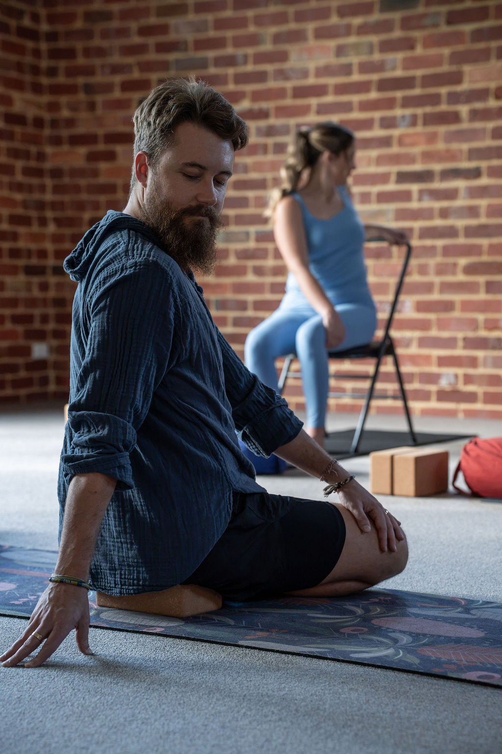 James leading a gentle, chair-accessible yoga practice